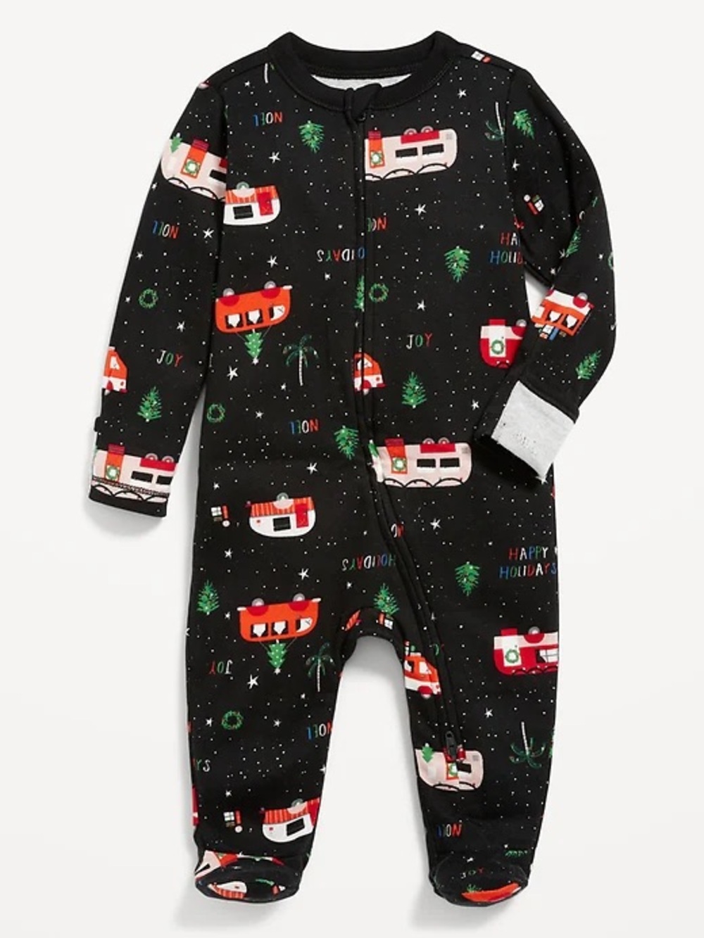 Old Navy 6-9M Baby Christmas Camping Sleep & Play 2-Way-Zip Footed Pajamas